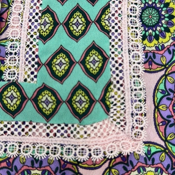 Nicole Miller Glassflower Silk Blend Peasant Top Blouse Medium Puff Slee… - Picture 10 of 16